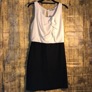 LOFT Black and Ivory Sleeveless Suit Dress